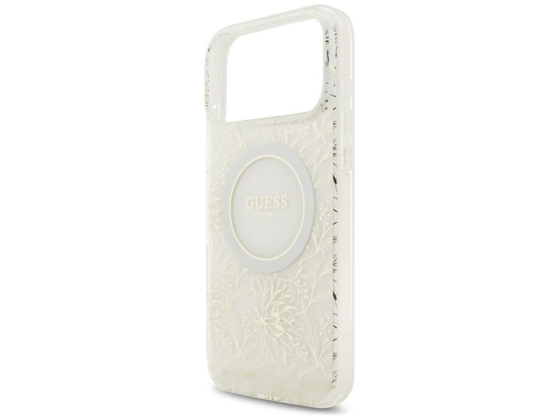 Guess IML Flowers Allover Electroplated with Pearl Strap MagSafe Case for iPhone 18 Pro Max / 17 Pro