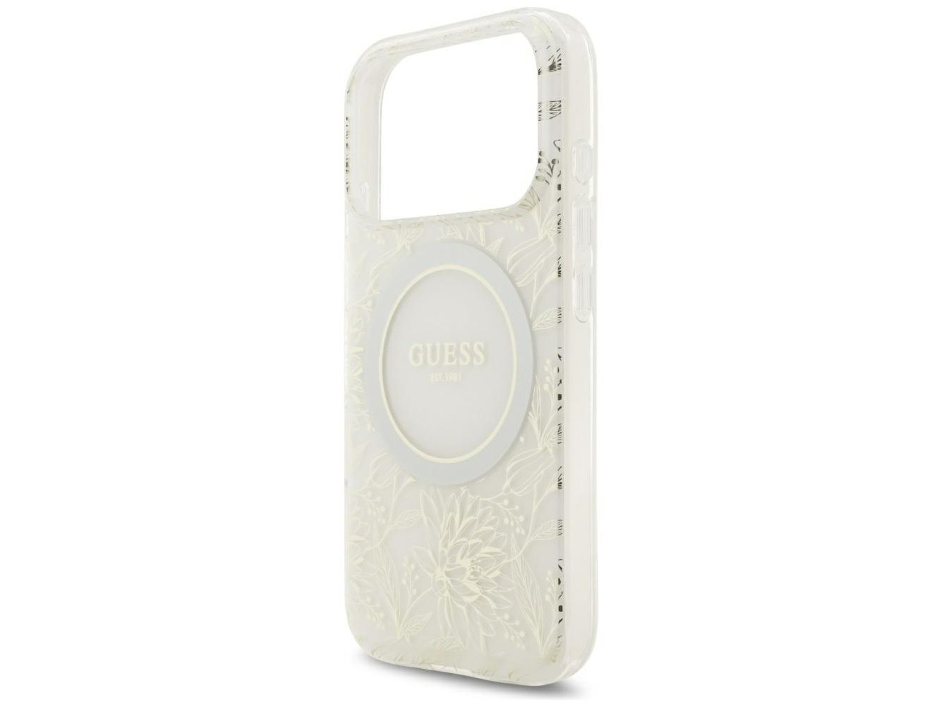 Guess IML Flowers Allover Electroplated with Pearl Strap MagSafe Case for iPhone 18 Pro / 17 Pro - W