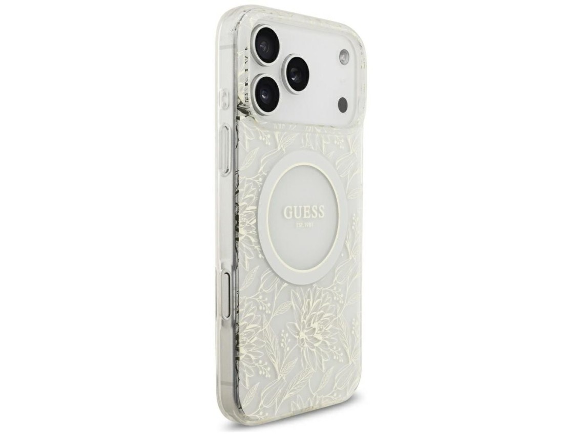 Guess IML Flowers Allover Electroplated with Pearl Strap MagSafe Case for iPhone 18 Pro Max / 17 Pro