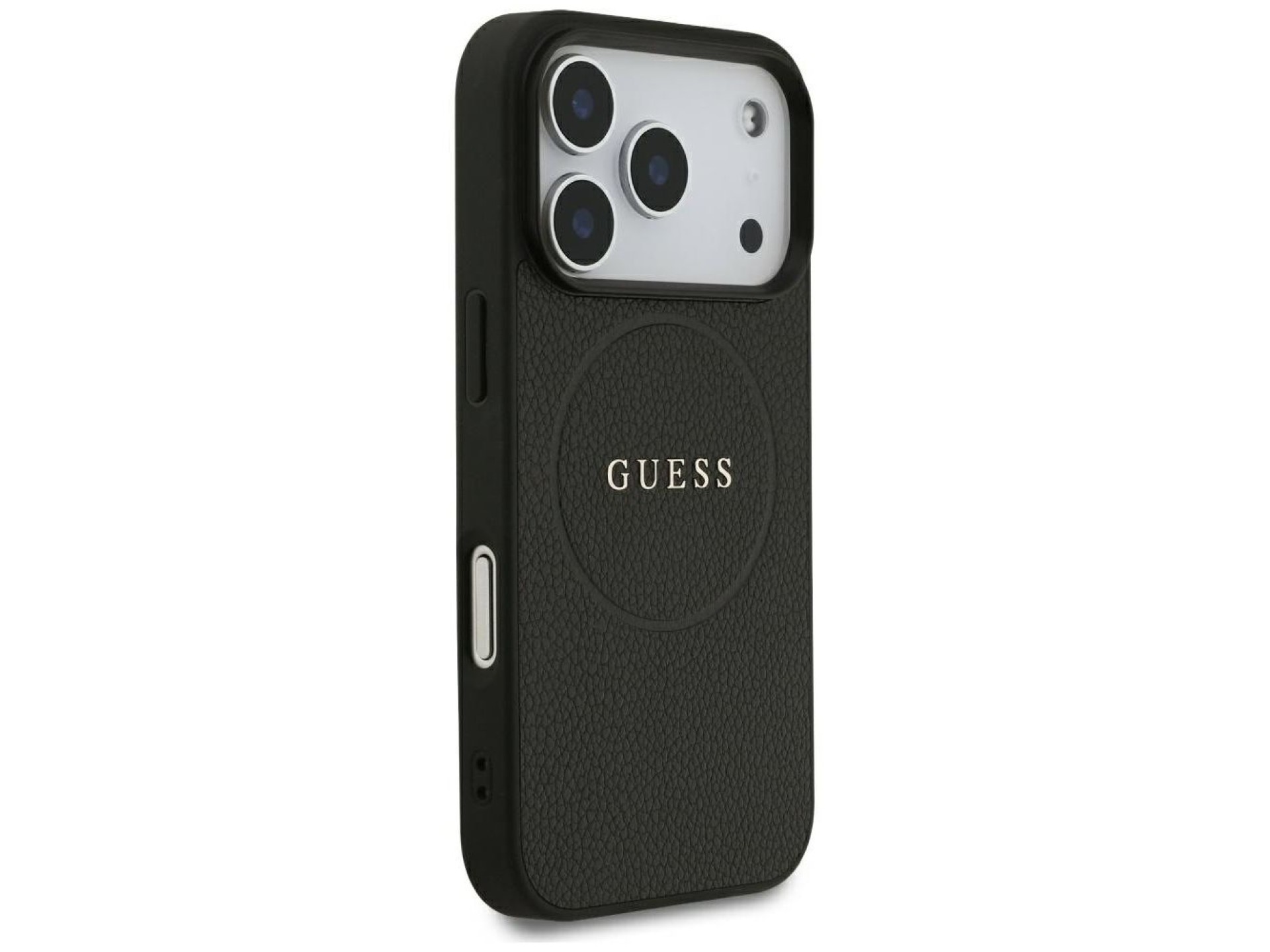 Guess Grained Gold Ring MagSafe Case for iPhone 18 Pro / 17 Pro - Black