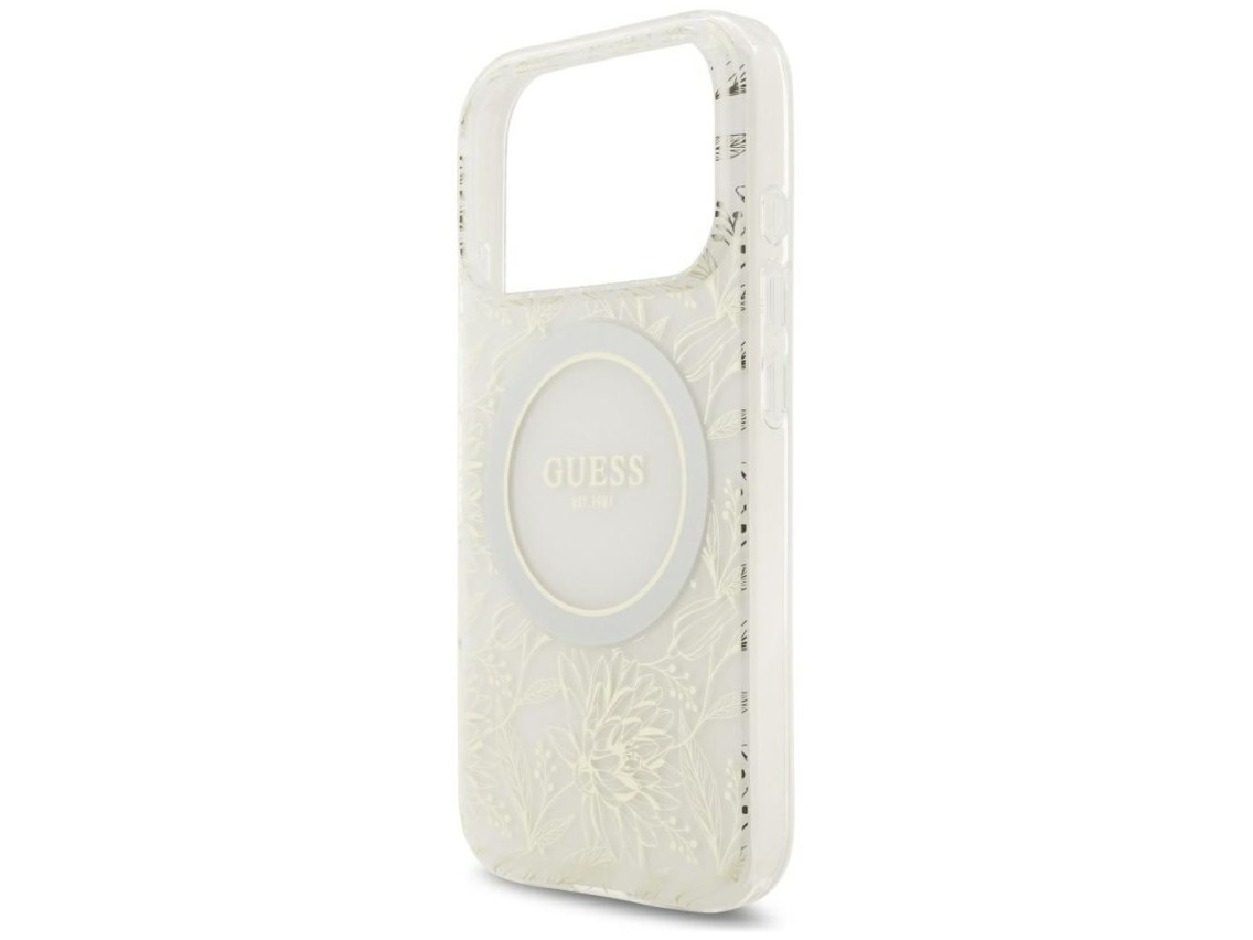 Guess IML Flowers Allover Electroplated with Pearl Strap MagSafe Case for iPhone 18 Pro / 17 Pro - W