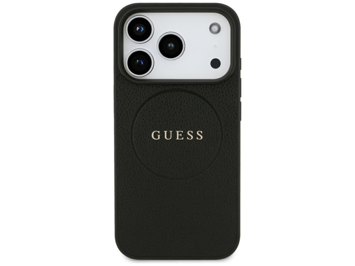 Guess Grained Gold Ring MagSafe Case for iPhone 18 Pro / 17 Pro - Black
