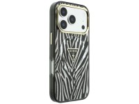 Funda Guess IML Zebra Glitter Triangle Logo MagSafe para iPhone 18 Pro / 17 Pro - Plateada