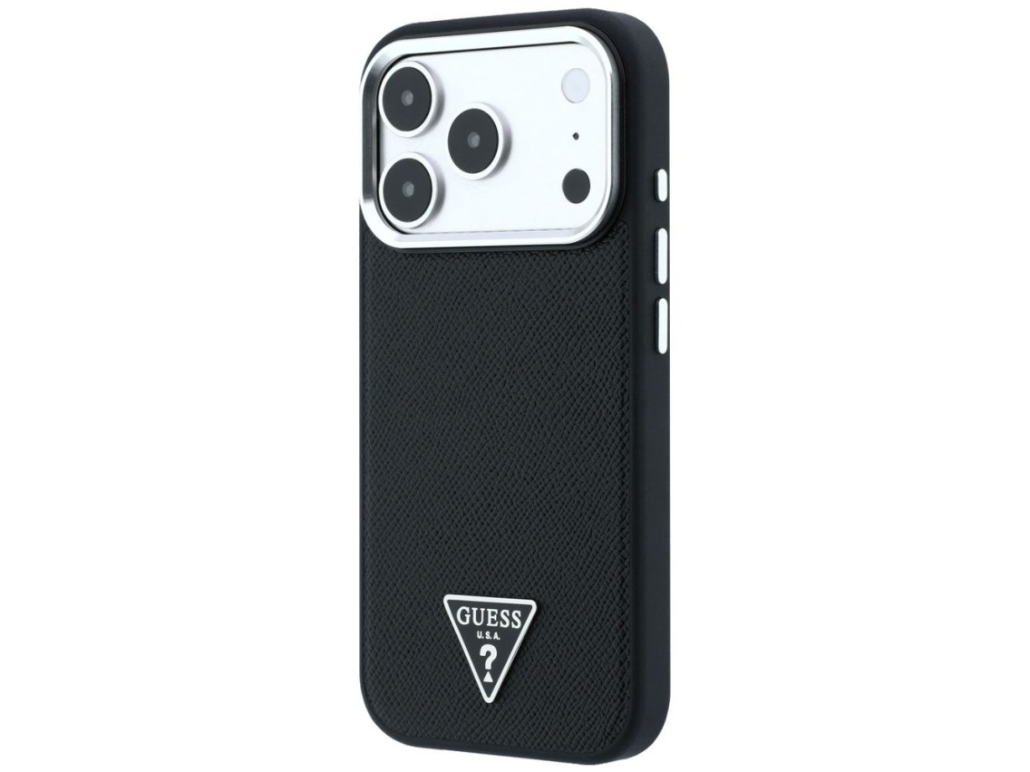 Capa MagSafe com logo triangular texturizado da Guess para iPhone 17 Pro Max / 18 Pro Max - Preta