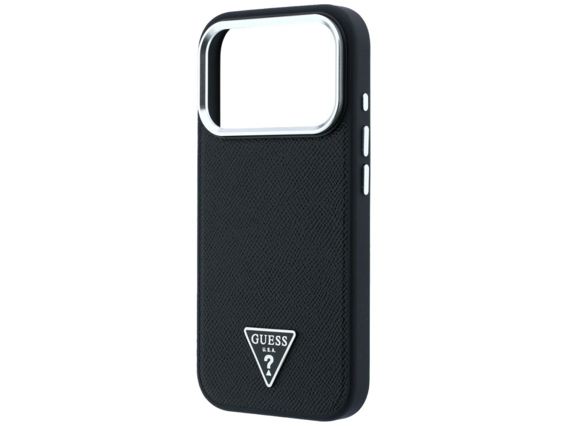 Capa MagSafe com logo triangular texturizado da Guess para iPhone 17 Pro / 18 Pro - Preta