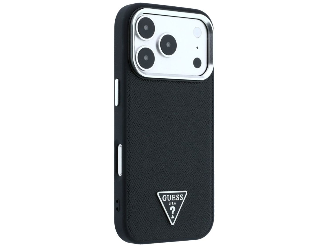 Capa MagSafe com logo triangular texturizado da Guess para iPhone 17 Pro Max / 18 Pro Max - Preta