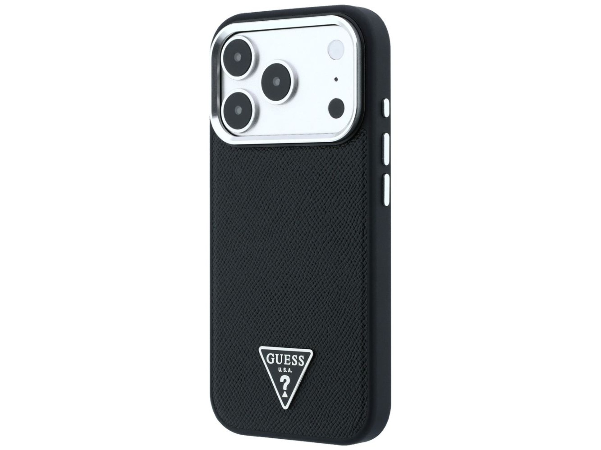 Capa MagSafe com logo triangular texturizado da Guess para iPhone 17 Pro / 18 Pro - Preta