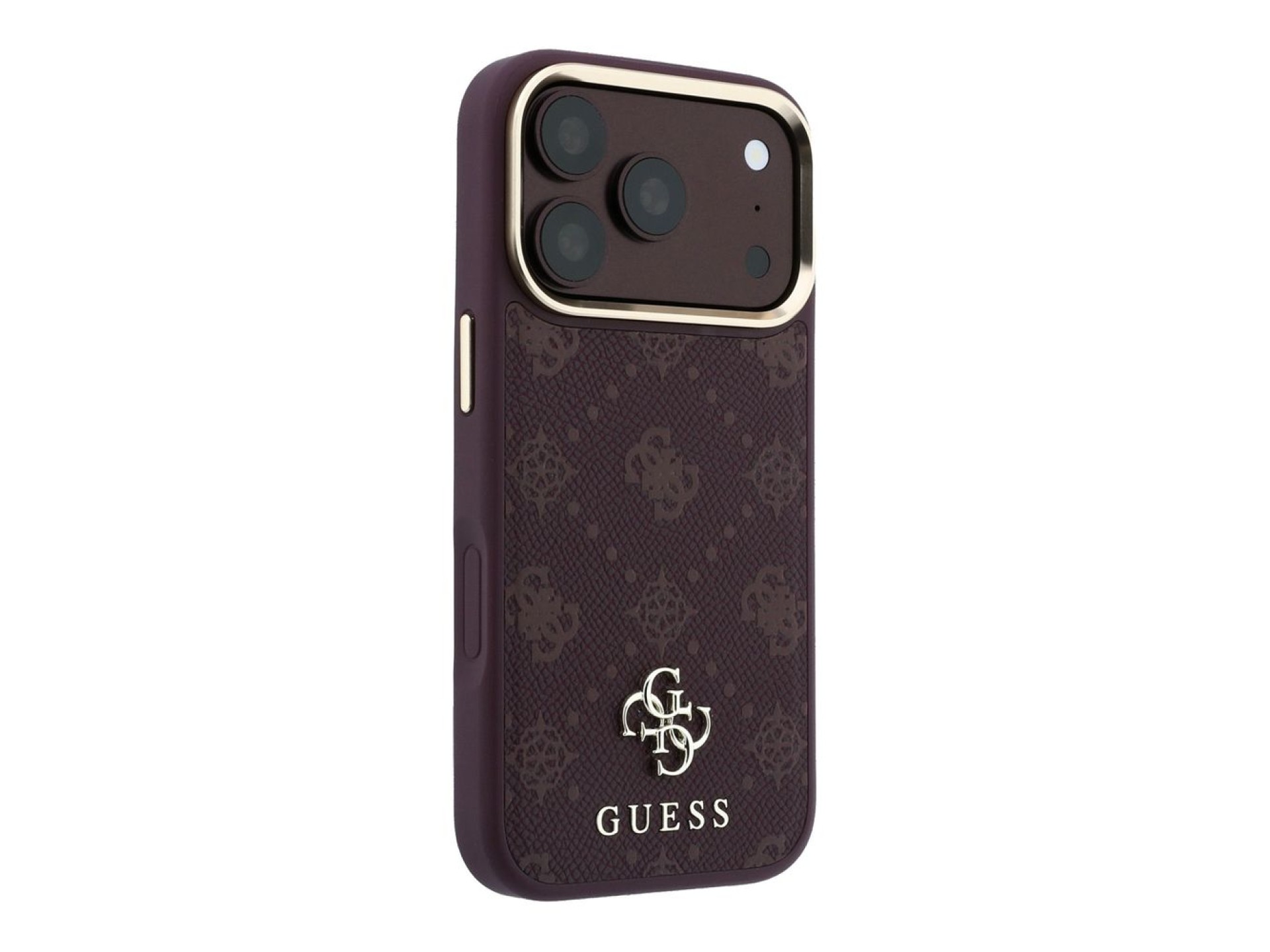 Capa Guess Peony 4G com logo pequeno e MagSafe para iPhone 17 Pro / 18 Pro - Bordô