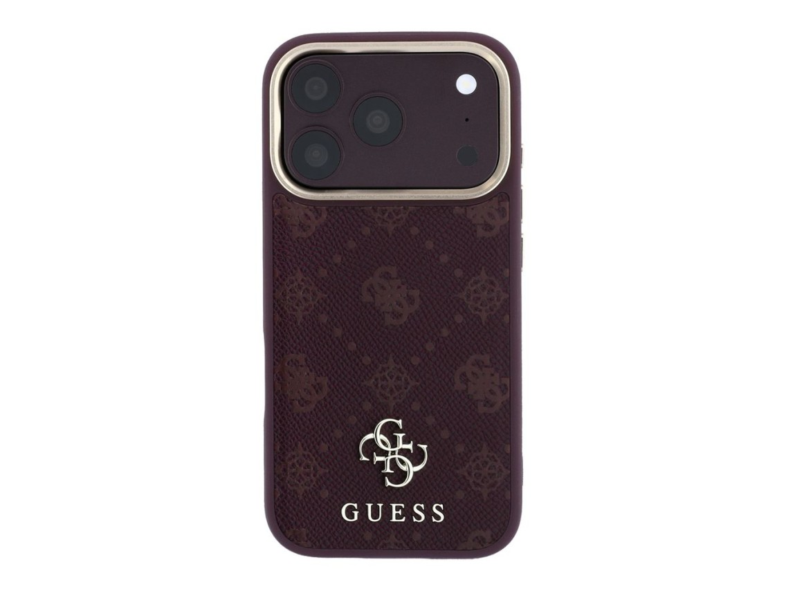 Capa Guess Peony 4G com logo pequeno e MagSafe para iPhone 17 Pro / 18 Pro - Bordô