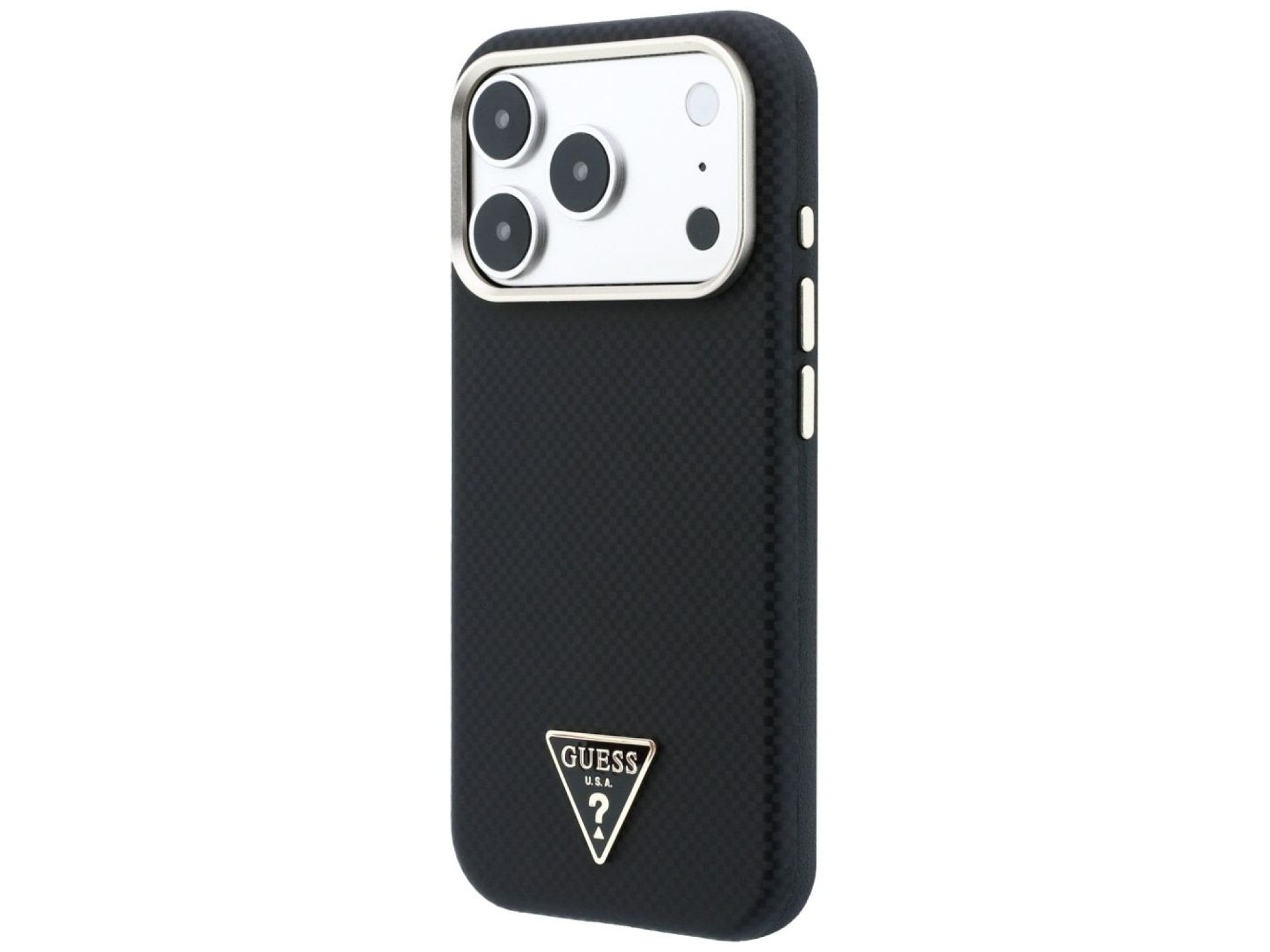 Capa Guess Kevlar com Logo Triangular e MagSafe para iPhone 17 Pro / 18 Pro - Preta