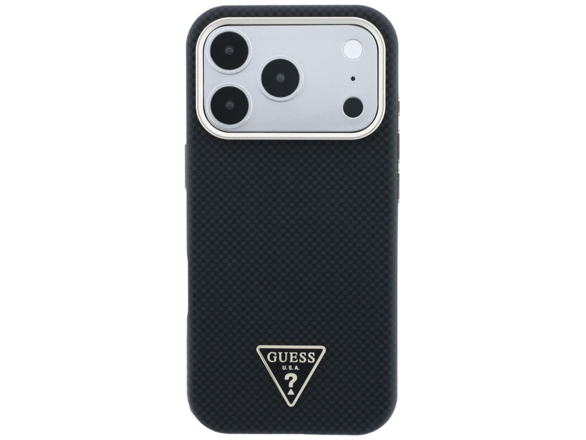 Capa Guess Kevlar com Logo Triangular e MagSafe para iPhone 17 Pro / 18 Pro - Preta
