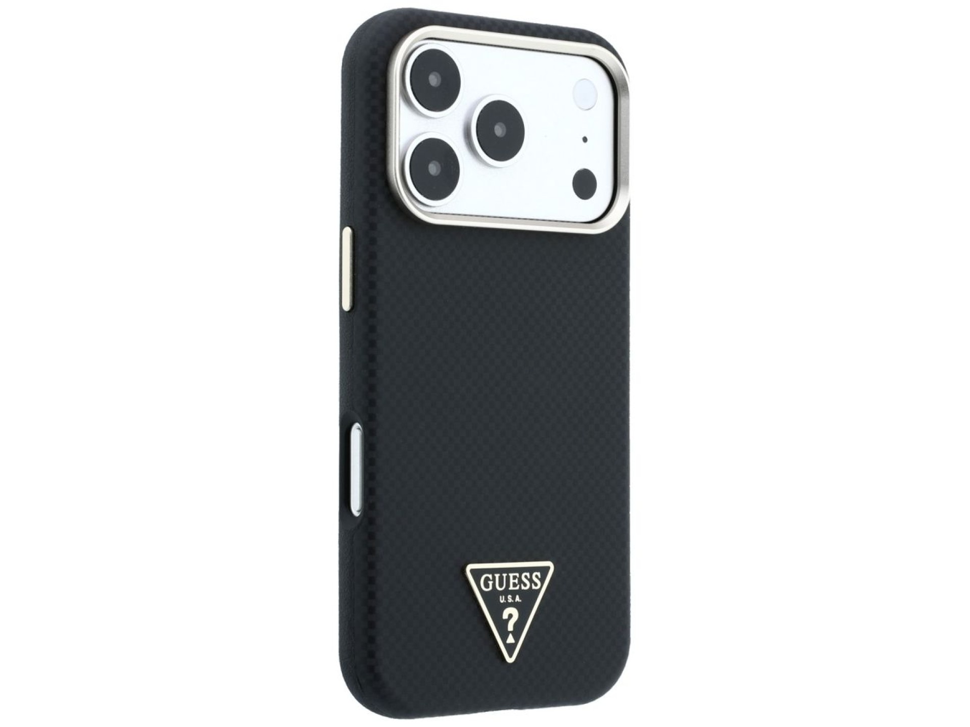 Capa Guess Kevlar com Logo Triangular e MagSafe para iPhone 17 Pro / 18 Pro - Preta