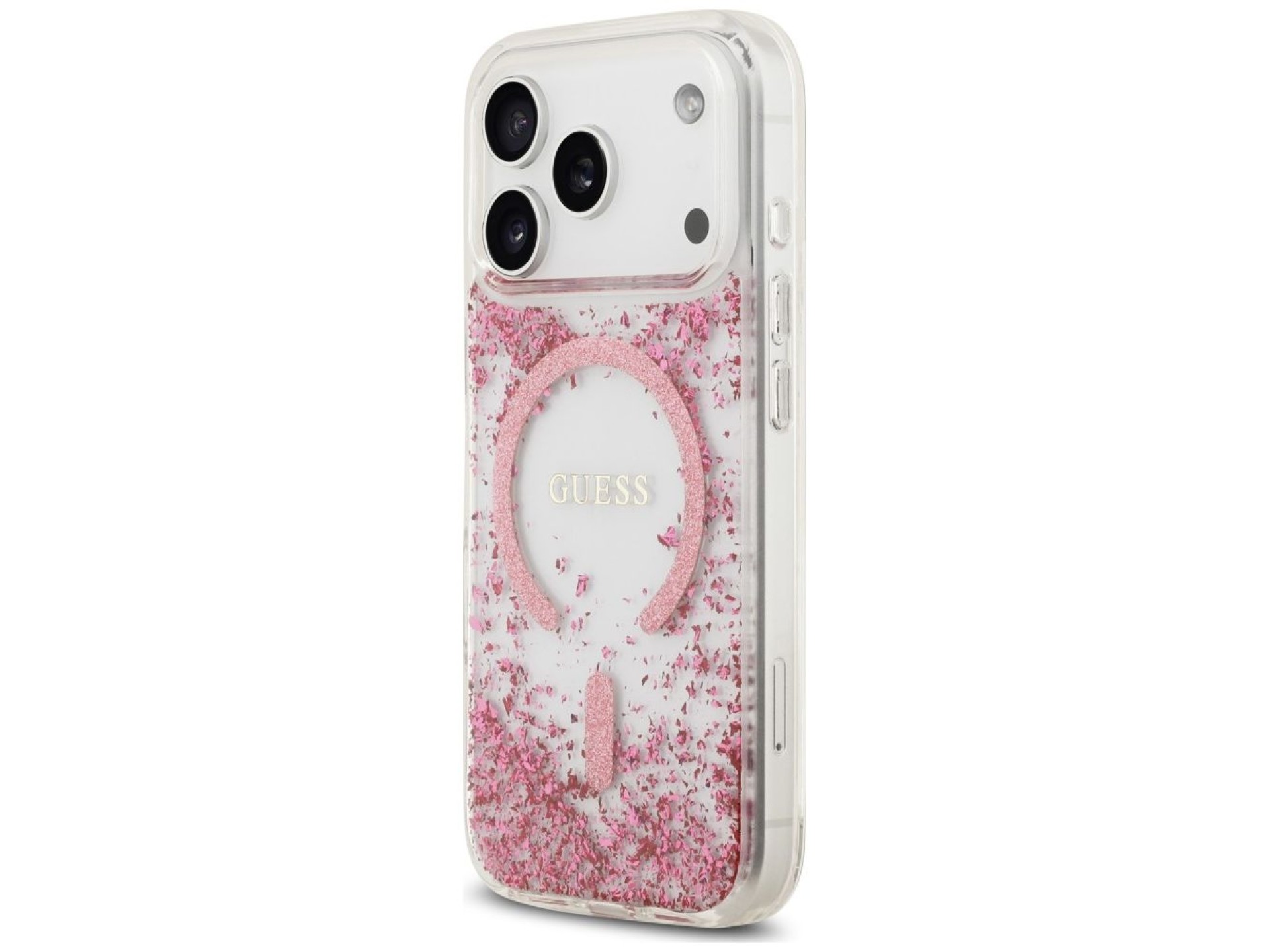 Capa MagSafe Guess com base em resina e glitter para iPhone 18 Pro / 17 Pro - Rosa