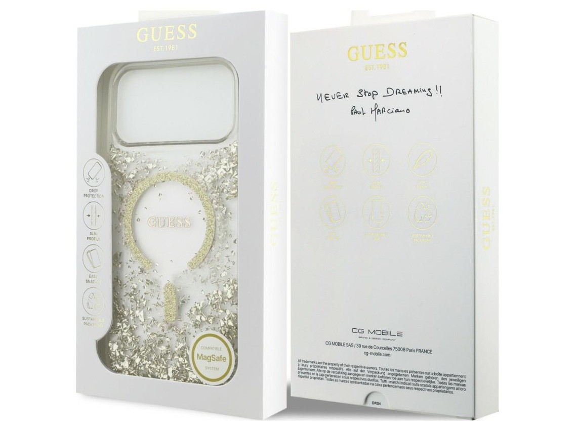 Guess Resin Bottom Glitter MagSafe Case for iPhone 18 Pro Max / 17 Pro Max - Gold