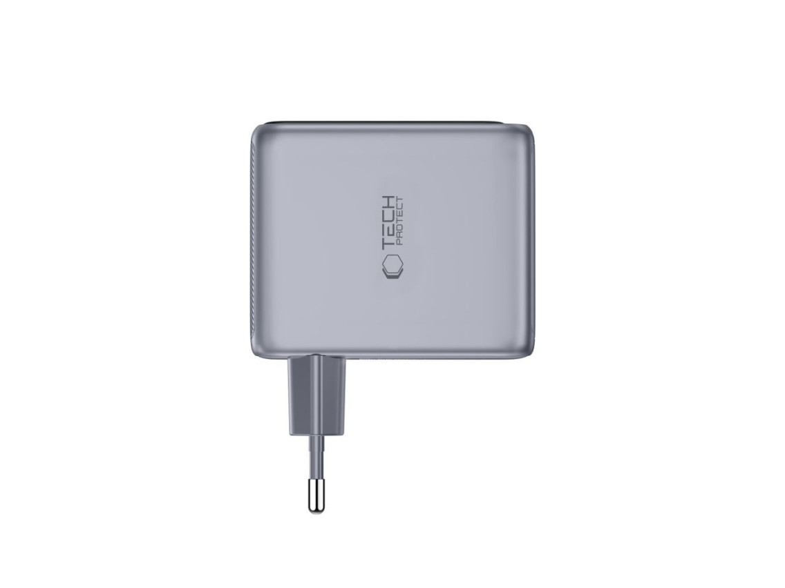Carregador de parede Tech-Protect PowerVision NC100W-GaN de 3 portas PD 100W / QC3.0 - Cinza escuro