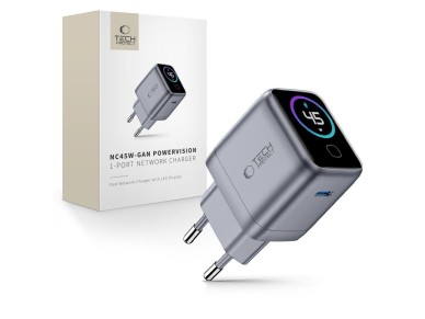 Carregador de parede Tech-Protect PowerVision NC45W-GaN de 45 W com 1 porta PD - Cinza escuro