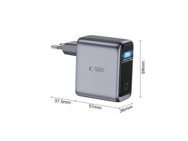 Carregador de parede Tech-Protect PowerVision NC100W-GaN de 3 portas PD 100W / QC3.0 - Cinza escuro Carregador de parede Tech-Protect PowerVision NC100W-GaN de 3 portas PD 100W / QC3.0 - Cinza escuro