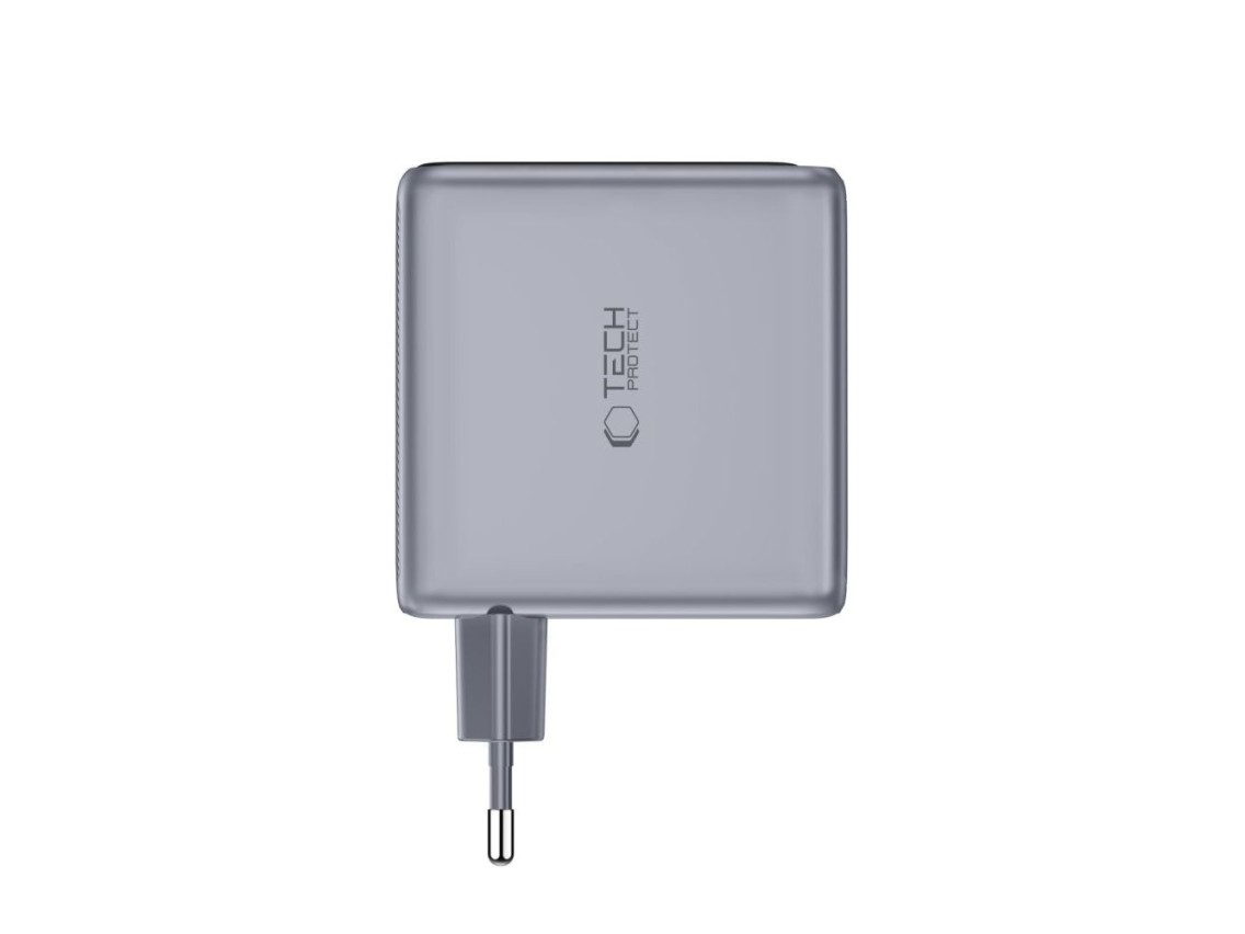 Carregador de parede Tech-Protect PowerVision NC140W-GaN de 4 portas PD 140W / QC3.0 - Cinza escuro