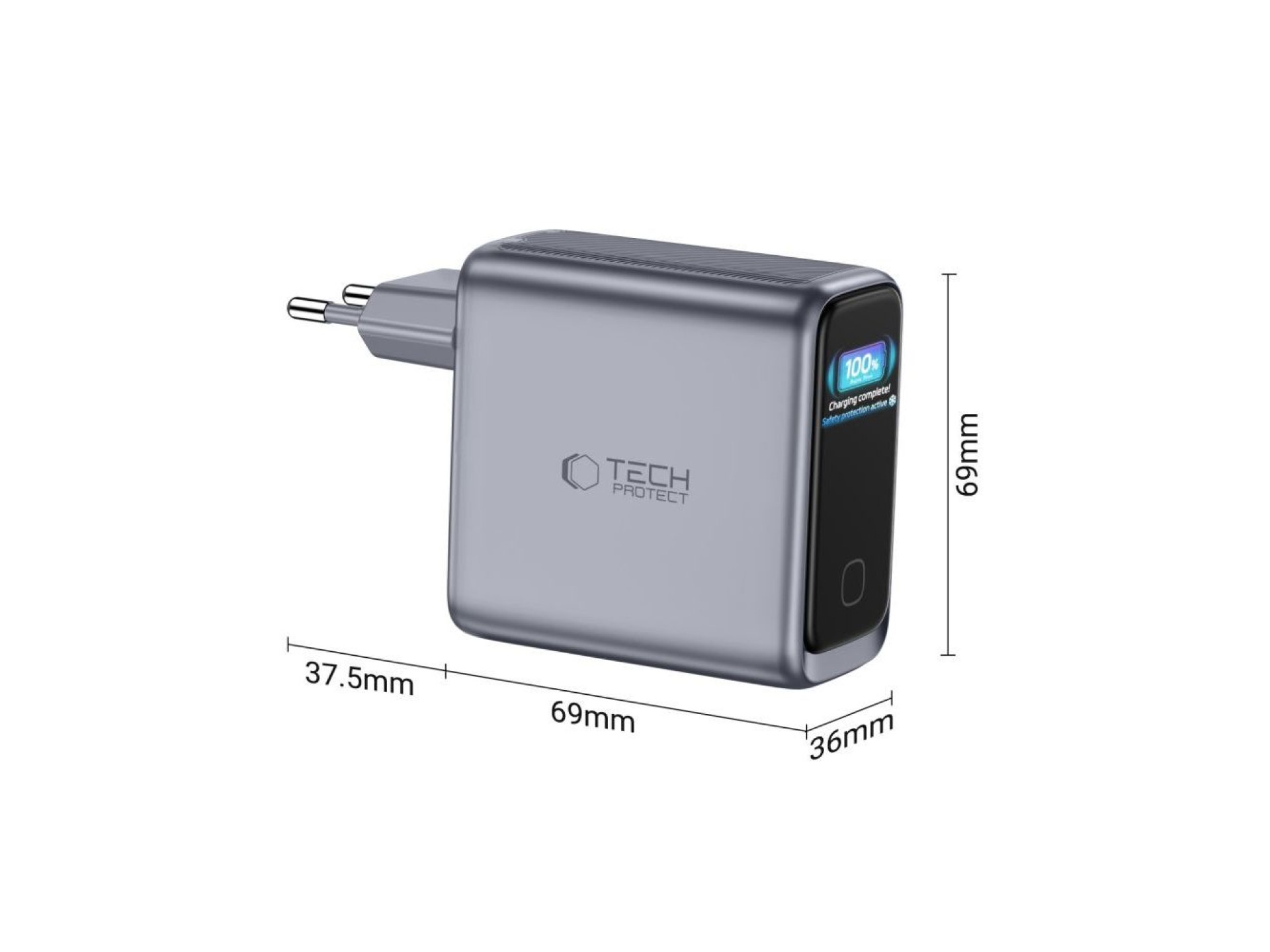 Carregador de parede Tech-Protect PowerVision NC140W-GaN de 4 portas PD 140W / QC3.0 - Cinza escuro