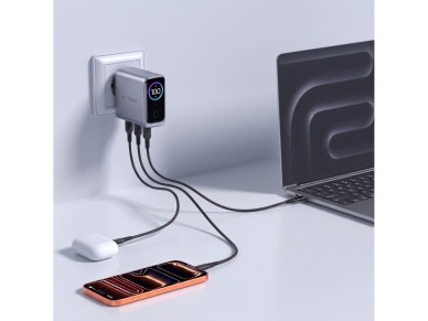 Carregador de parede Tech-Protect PowerVision NC100W-GaN de 3 portas PD 100W / QC3.0 - Cinza escuro