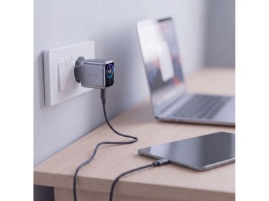 Carregador de parede Tech-Protect PowerVision NC45W-GaN de 45 W com 1 porta PD - Cinza escuro Carregador de parede Tech-Protect PowerVision NC45W-GaN de 45 W com 1 porta PD - Cinza escuro