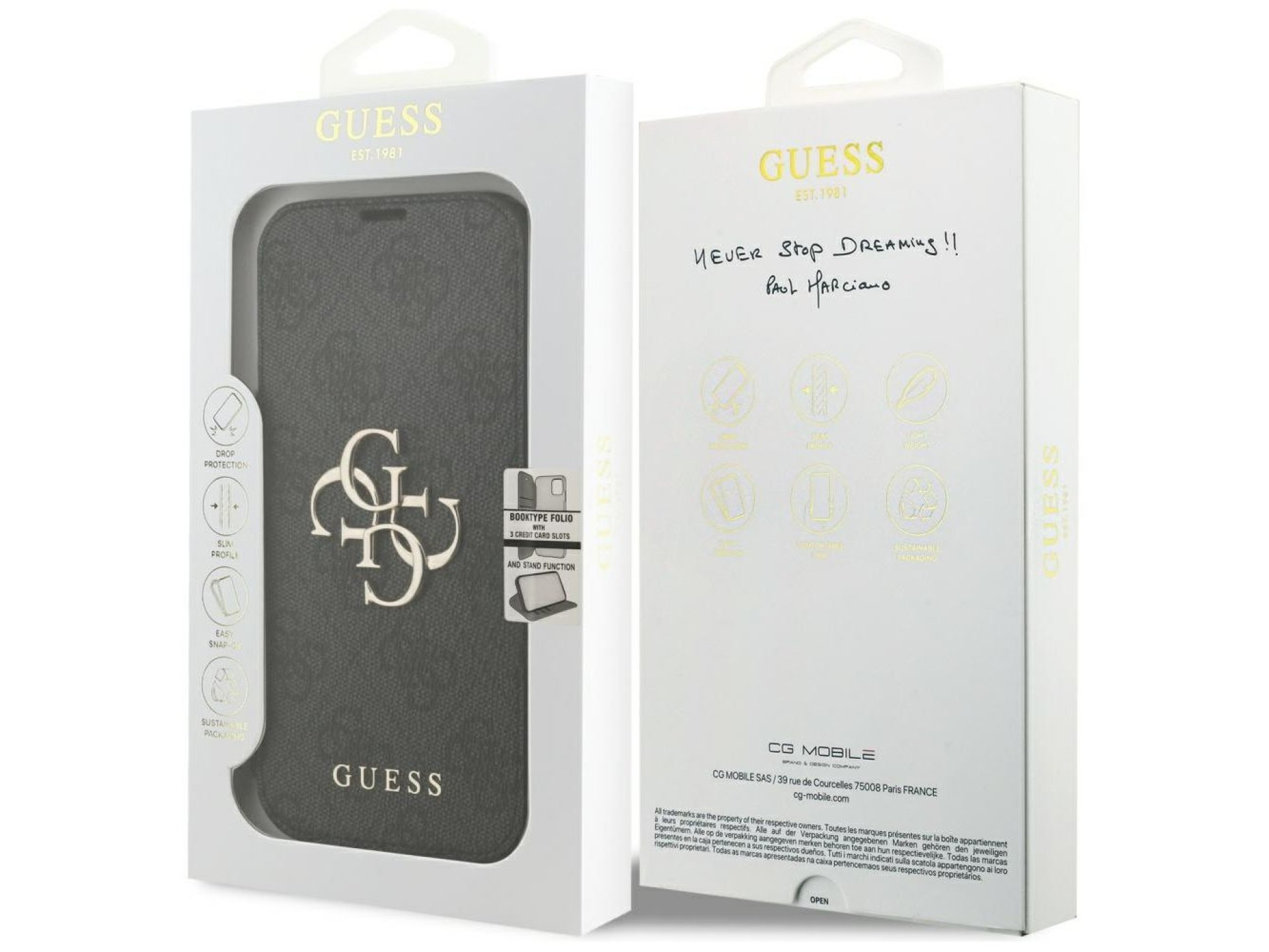 Funda Guess Book 4G con logo metálico para iPhone 18 Pro / 17 Pro - Negra