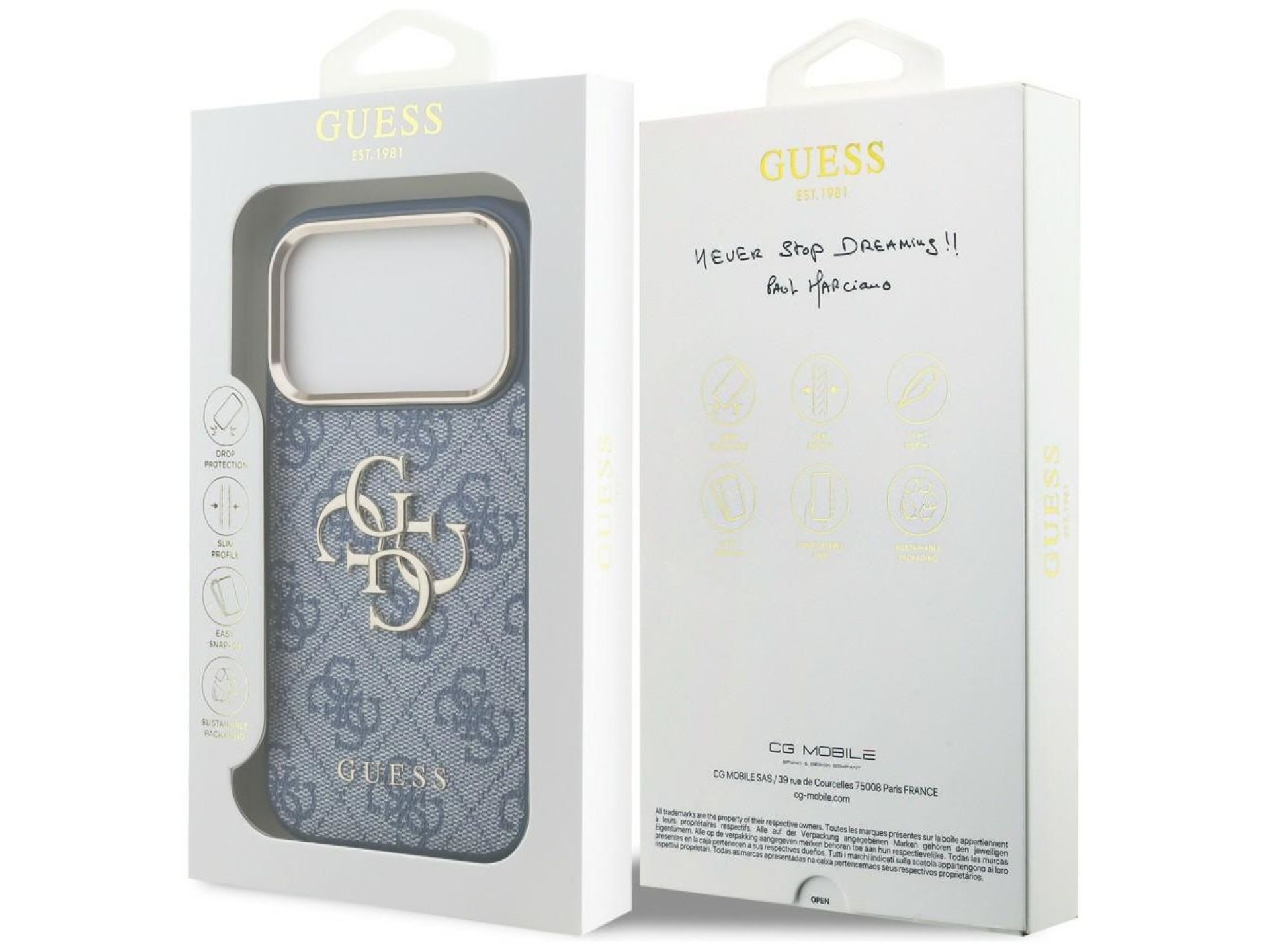 Funda Guess 4G Big 4G Classic Logo para iPhone 18 Pro / 17 Pro - Azul y dorado