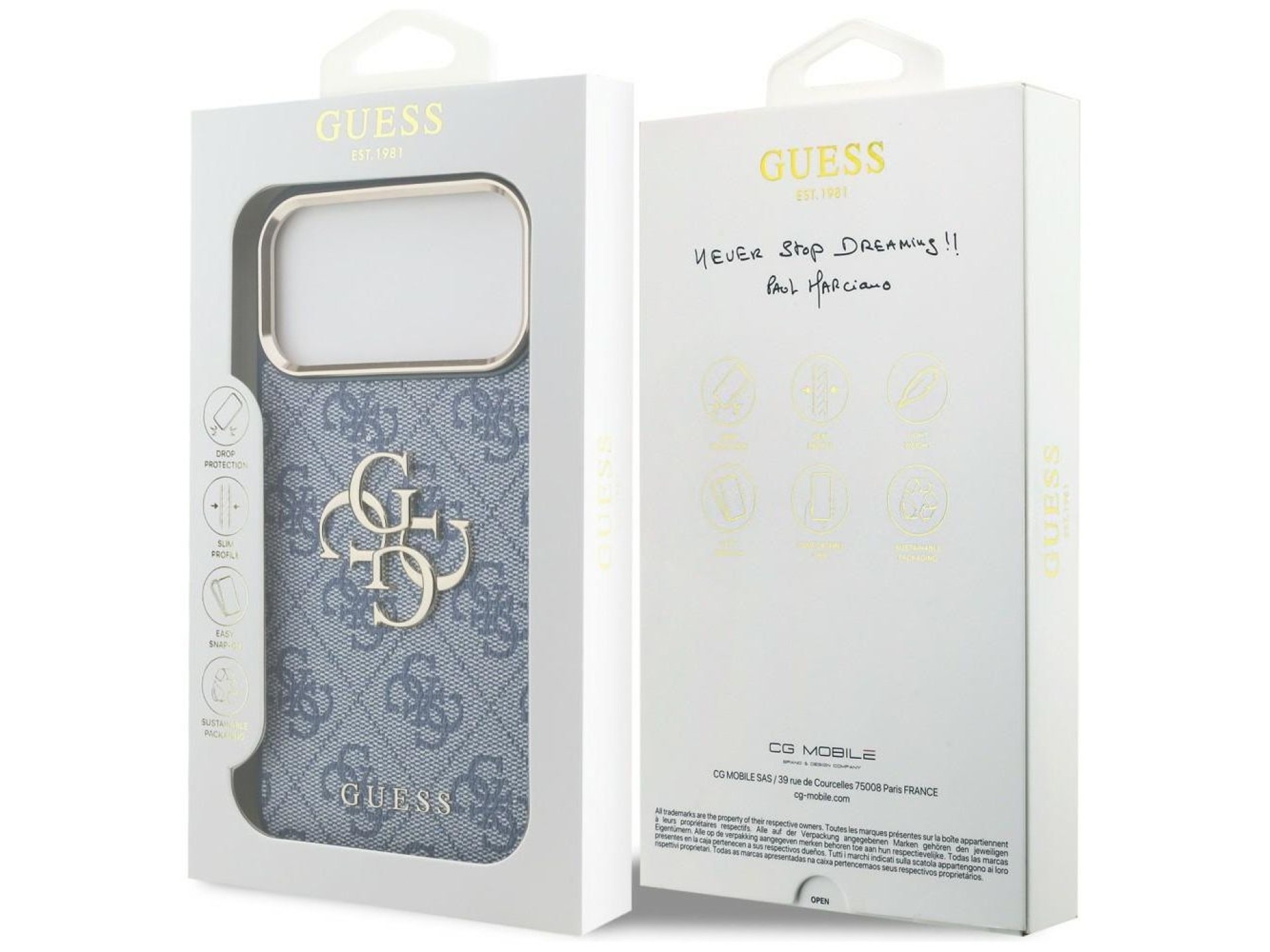 Funda Guess 4G Big 4G Classic Logo para iPhone 18 Pro Max / 17 Pro Max - Azul y dorado