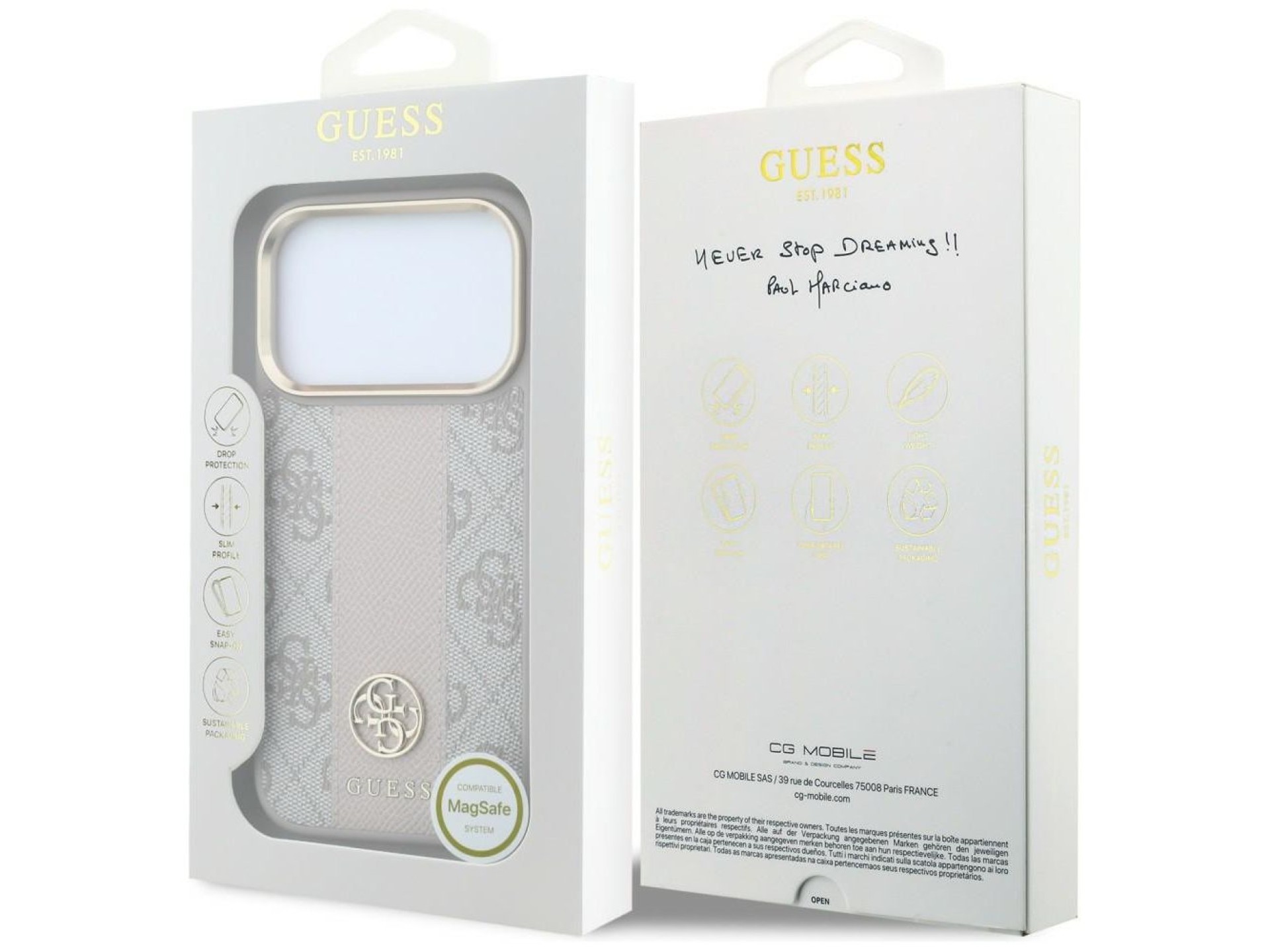 Guess 4G with Stripe Round and Classic Logos MagSafe case for iPhone 17 Pro / 18 Pro - pink
