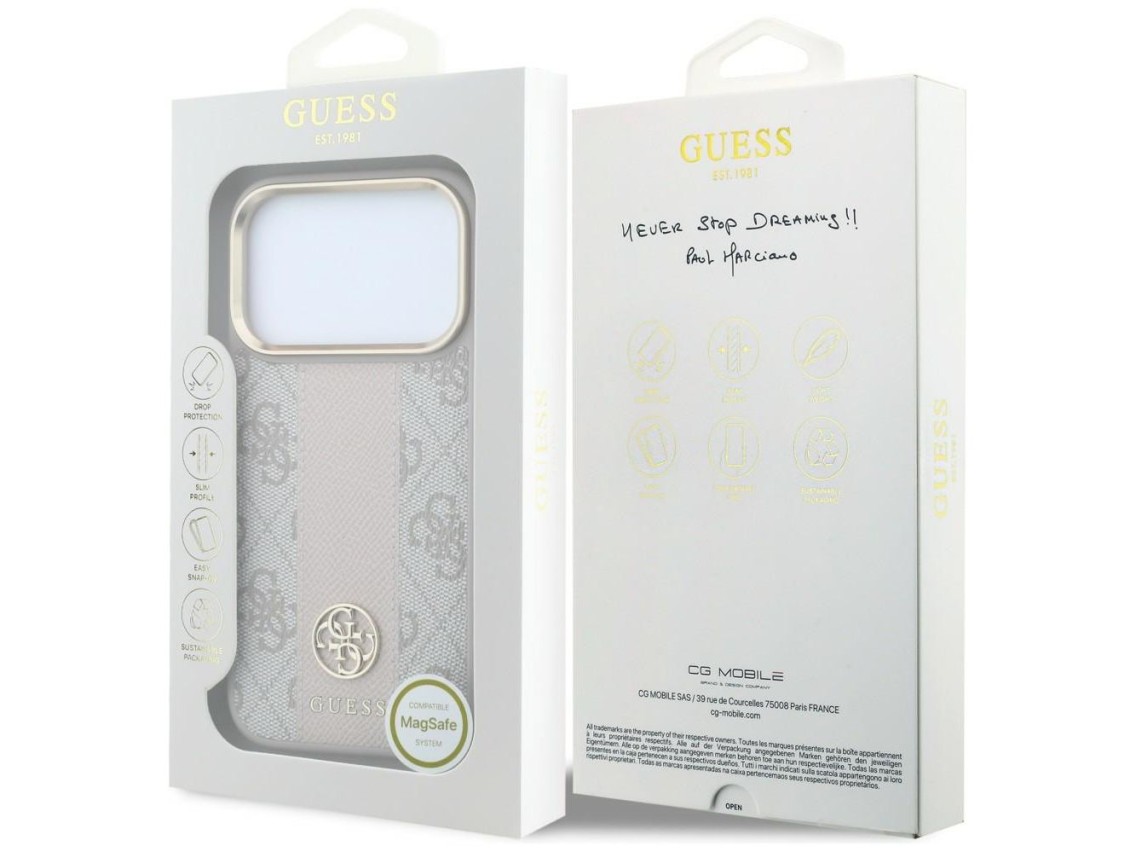Guess 4G with Stripe Round and Classic Logos MagSafe case for iPhone 17 Pro / 18 Pro - pink