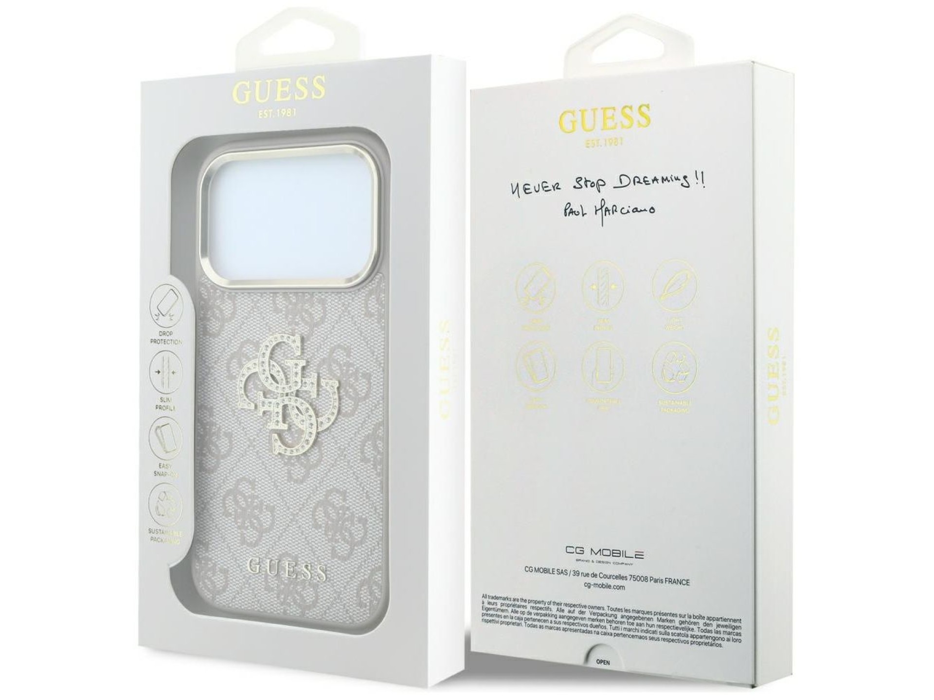 Capa Guess 4G com logo grande e strass para iPhone 17 Pro / 18 Pro - Rosa