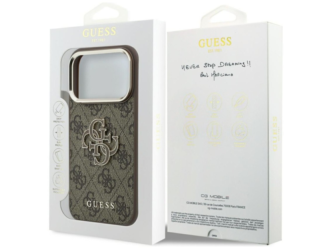 Capa Guess 4G com logo grande em resina para iPhone 17 Pro Max / 18 Pro Max - Marrom
