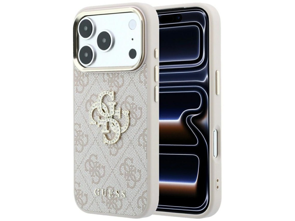 Capa Guess 4G com logo grande e strass para iPhone 17 Pro / 18 Pro - Rosa
