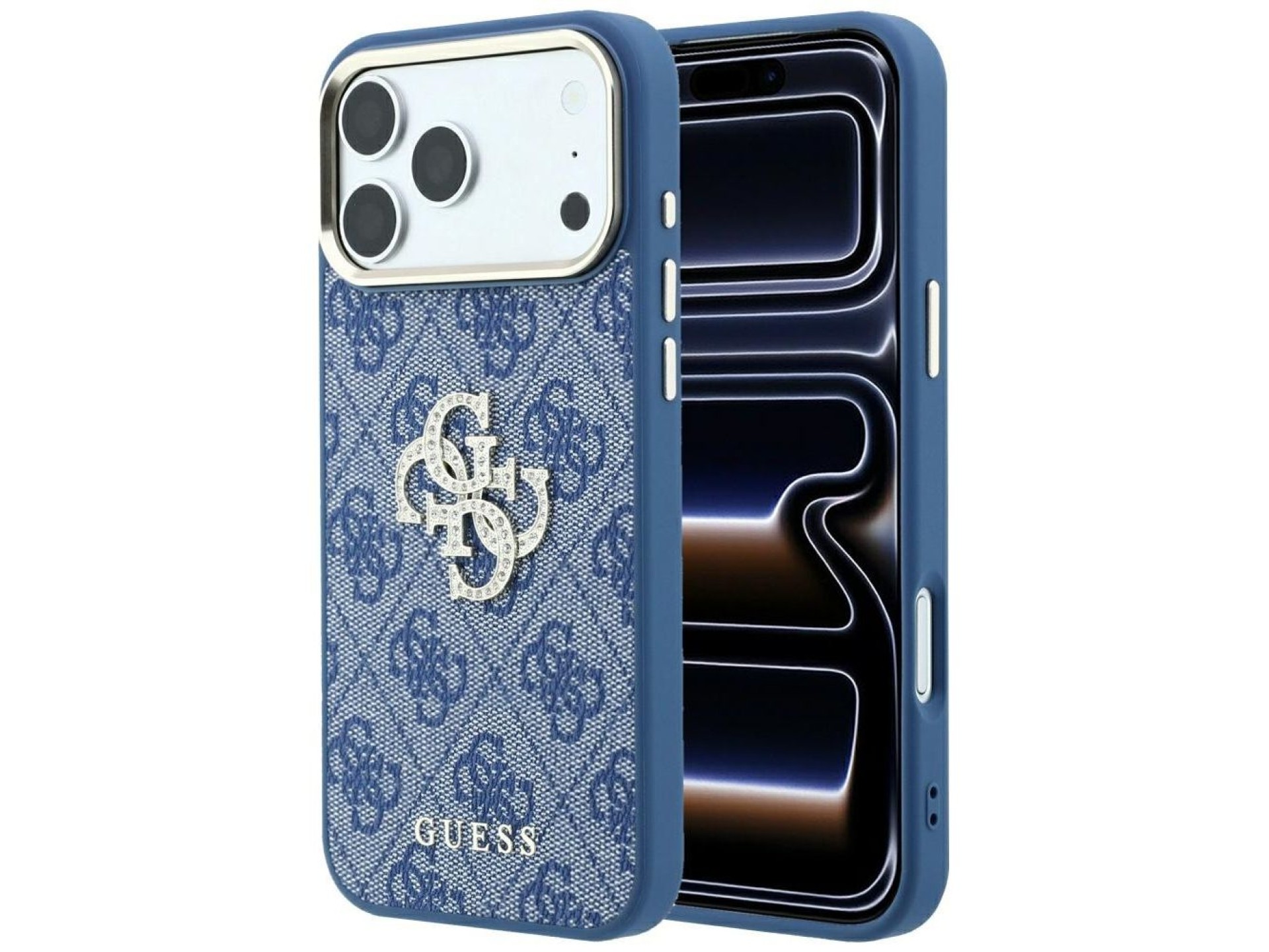Capa Guess 4G com logo grande e strass para iPhone 18 Pro Max / 17 Pro Max - Azul