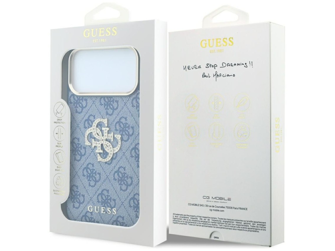 Guess 4G & Big Strass Logo Case for iPhone 18 Pro / 17 Pro - Blue