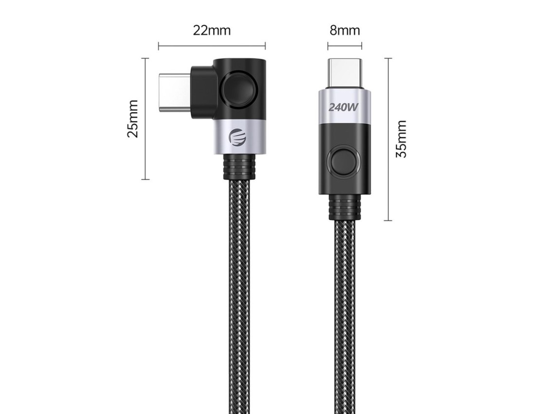 Orico CW240 USB-C to USB-C PD 240W 20Gb/s 0.5m Angled Cable - Black