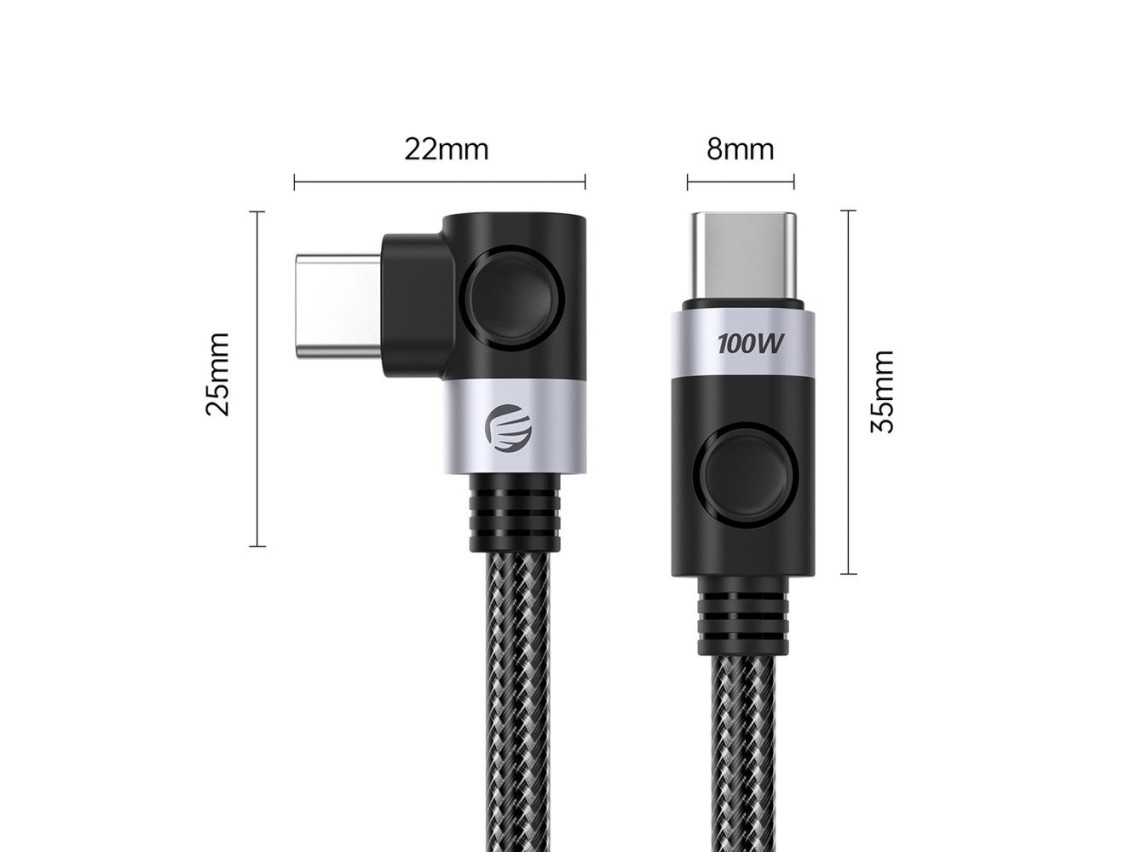 C2C PD100W Laptop Fast Charging Cable (Right Angle) black 1m