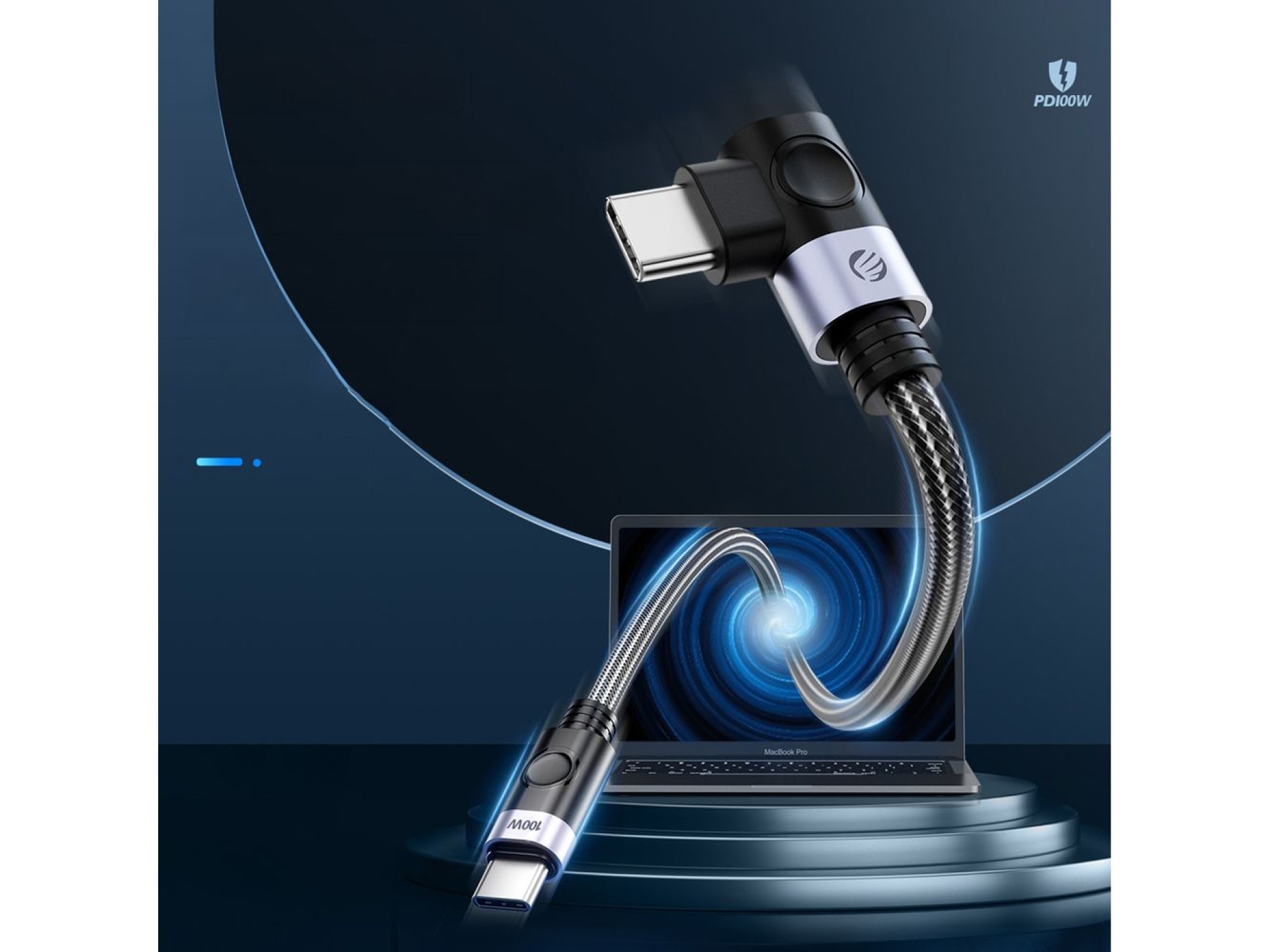 Cabo de carregamento rápido para laptop C2C PD100W (ângulo reto) preto 0,5 m
