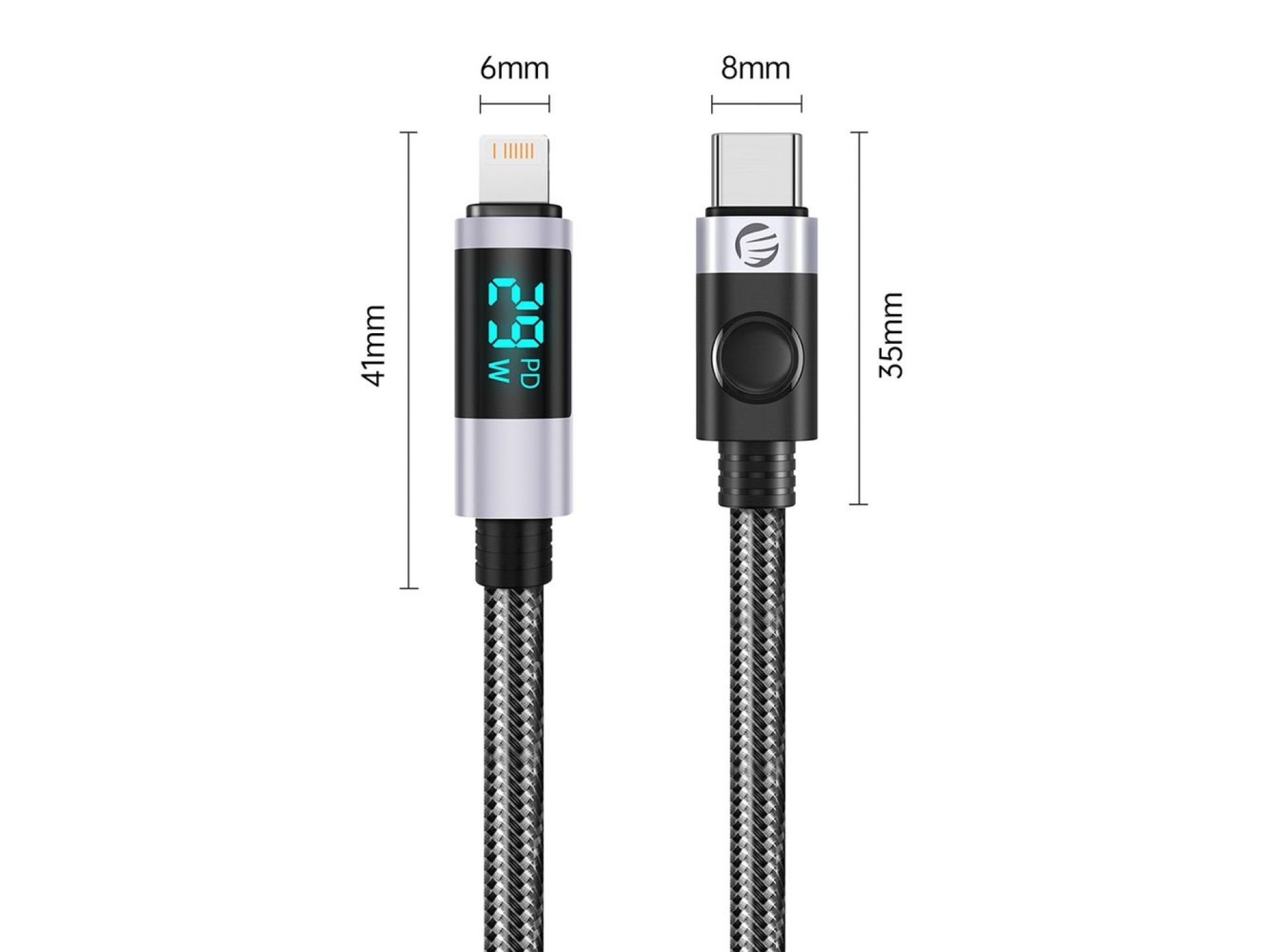 Cable USB-C a Lightning PD Orico LDC2L de 29 W con pantalla LED, 480 Mbps, 1,5 m - Negro