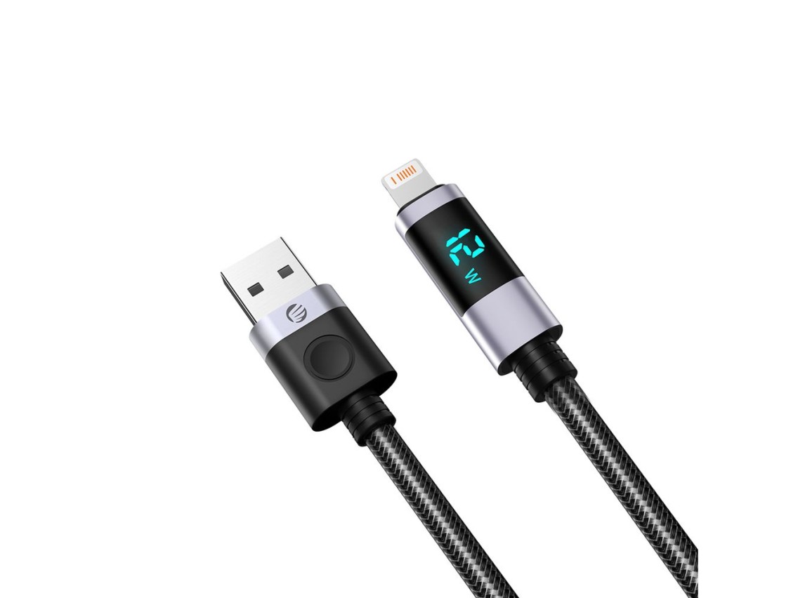 Cabo Orico LDA2L USB-A para Lightning 12W com visor LED 0,5m - Preto e Prata