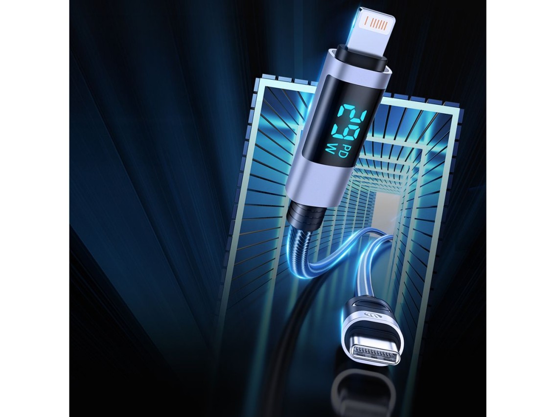 Cabo Orico LDA2L USB-A para Lightning 12W com visor LED 0,5m - Preto e Prata