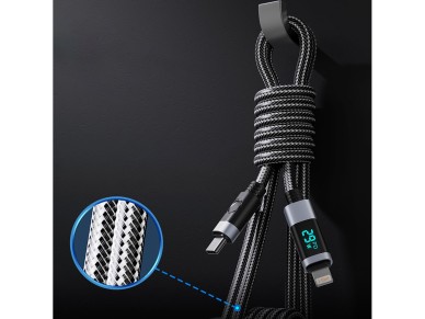 Orico LDA2L USB-A to Lightning Cable 12W with LED Display 0.5m - Black and Silver
