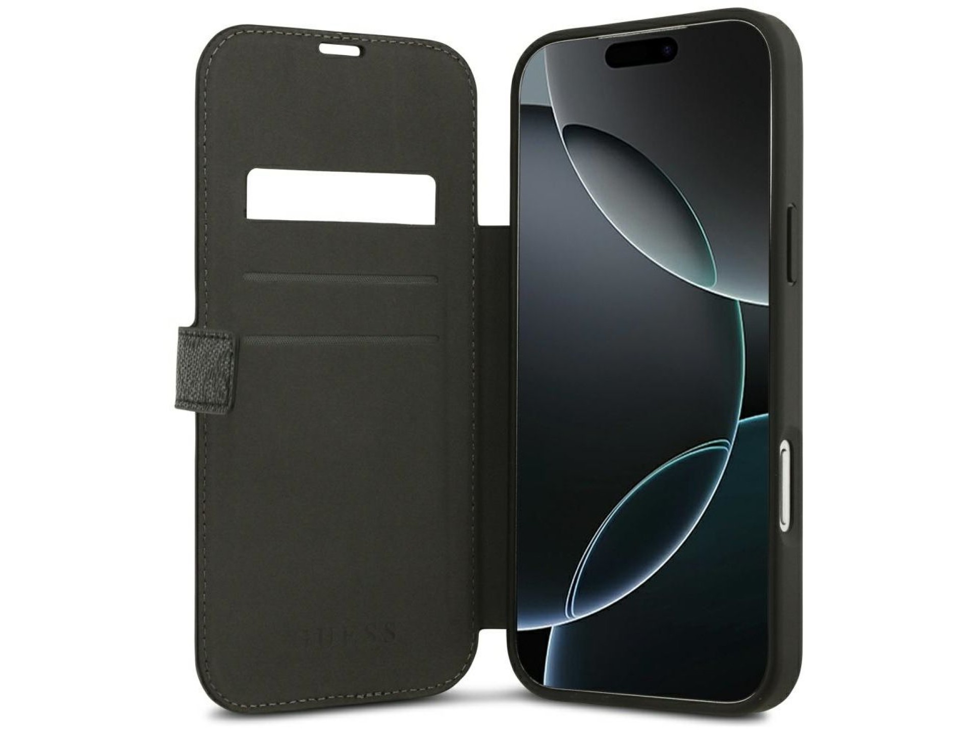 Funda Guess Book 4G con logo metálico para iPhone 18 Pro Max / 17 Pro Max - Negra