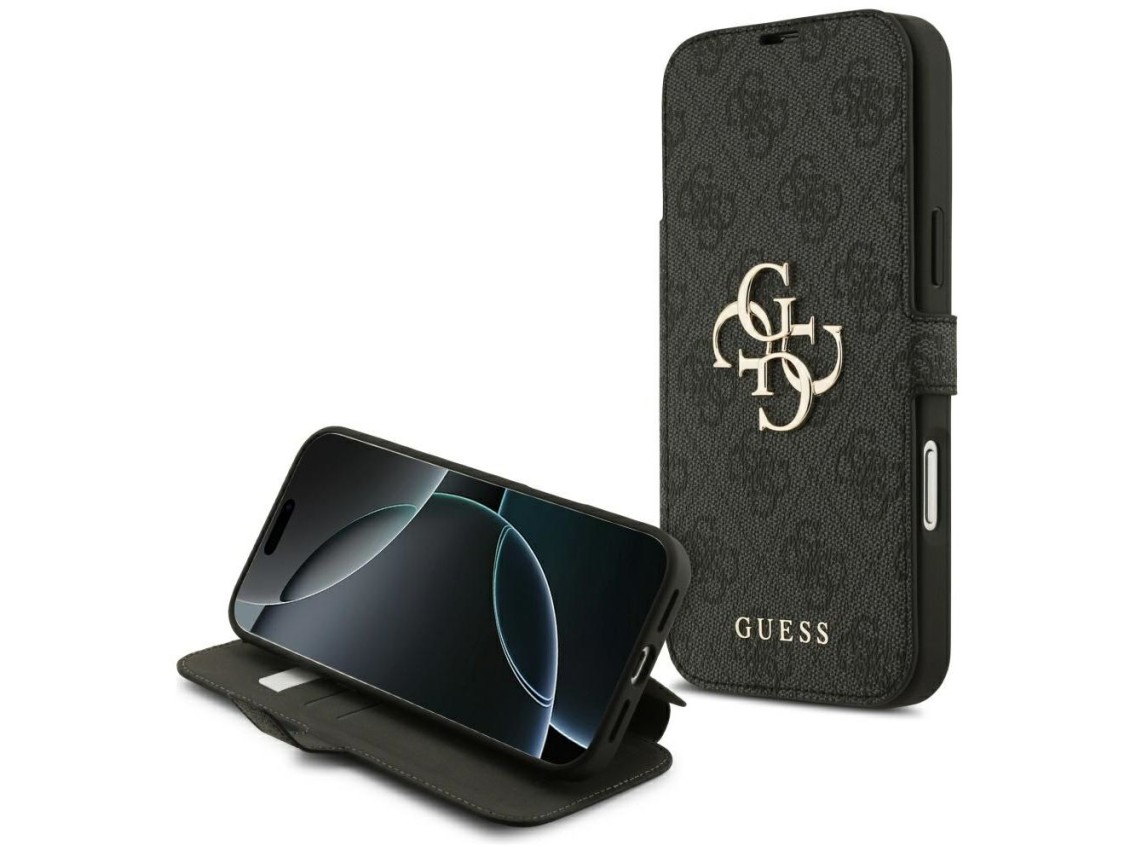 Funda Guess Book 4G con logo metálico para iPhone 18 Pro Max / 17 Pro Max - Negra