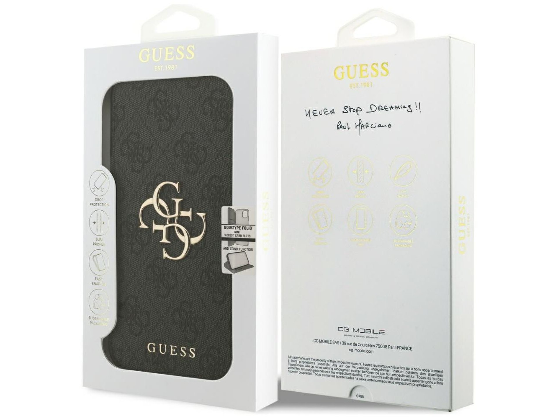 Funda Guess Book 4G con logo metálico para iPhone 18 Pro Max / 17 Pro Max - Negra
