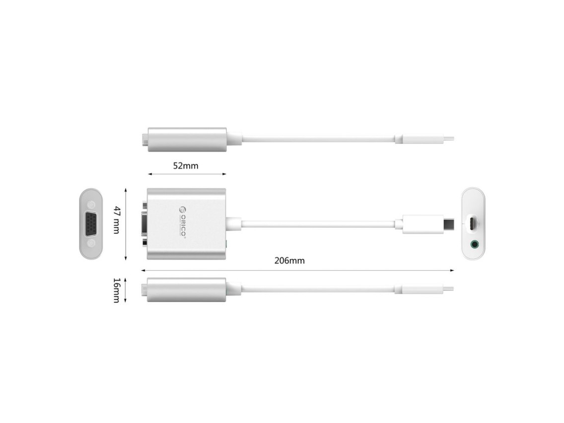 Orico PTAV USB-C - VGA adapter and 3.5 mm Full HD mini jack 0.15 m - silver