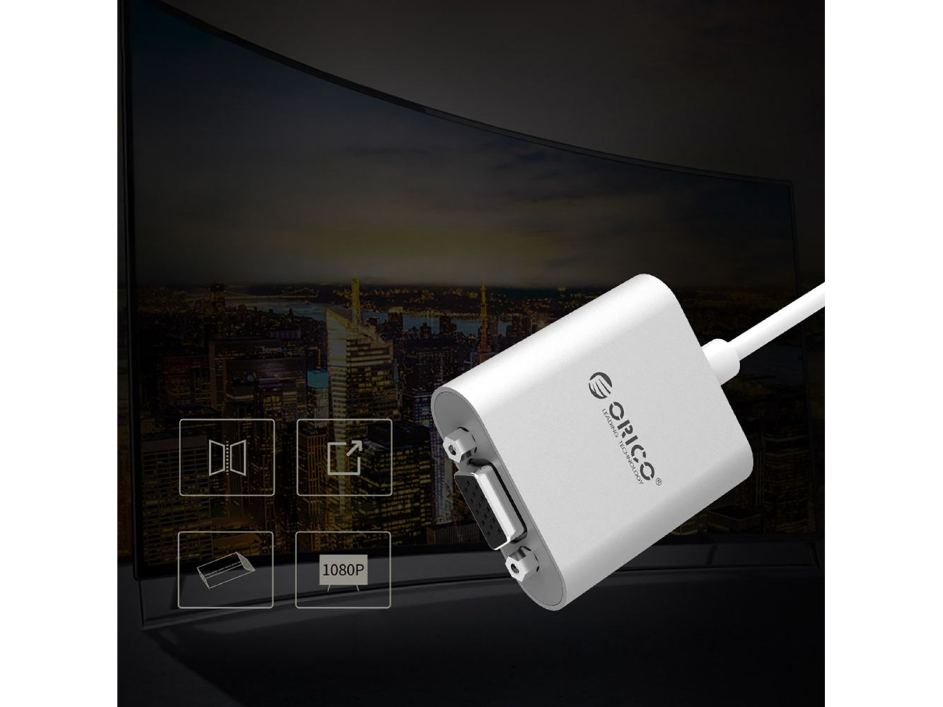 Orico PTAV USB-C - VGA adapter and 3.5 mm Full HD mini jack 0.15 m - silver