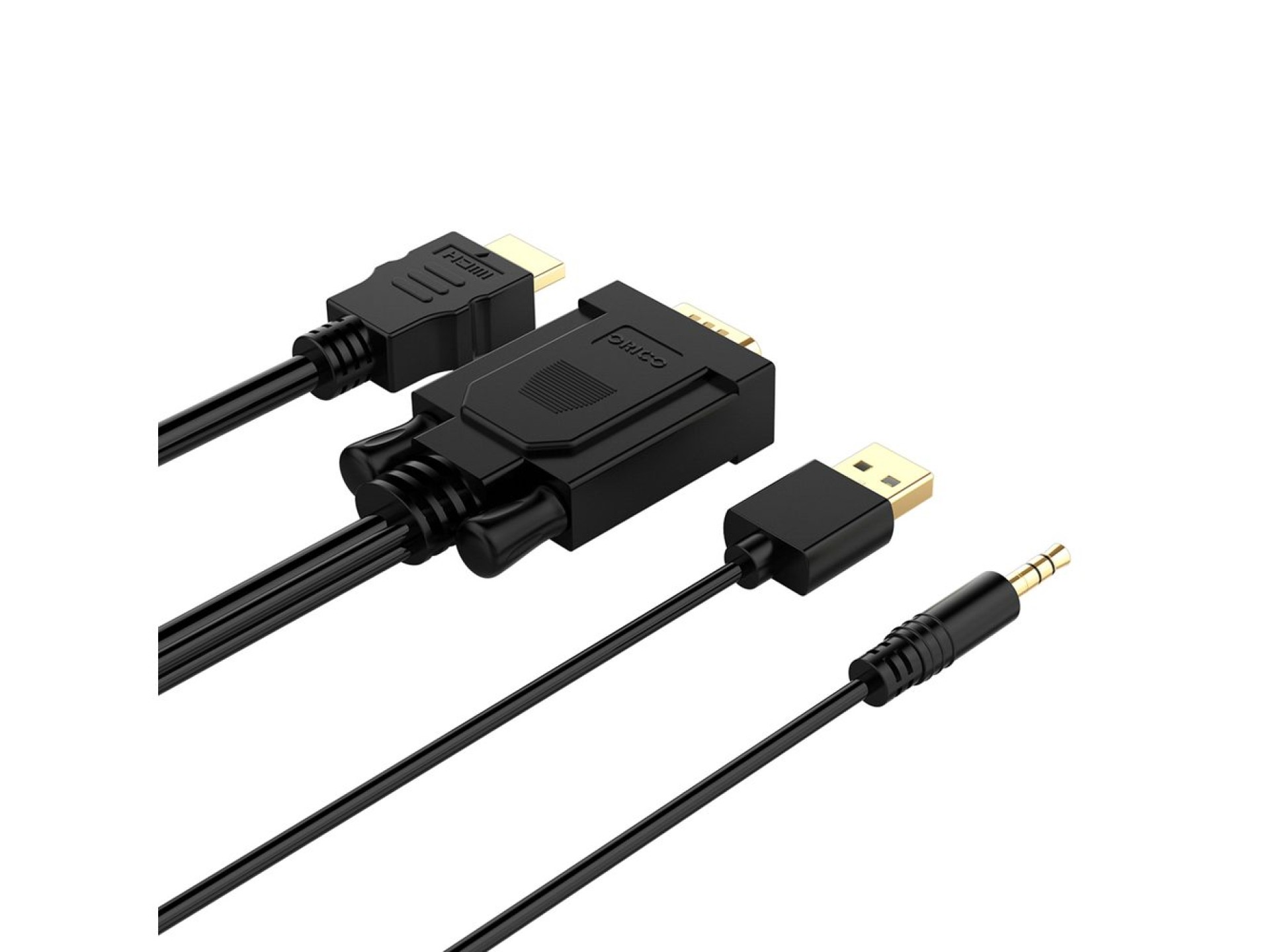 Cable Orico XD-VATH VGA y mini jack de 3,5 mm a HDMI Full HD 60 Hz con alimentación USB de 5 m - neg
