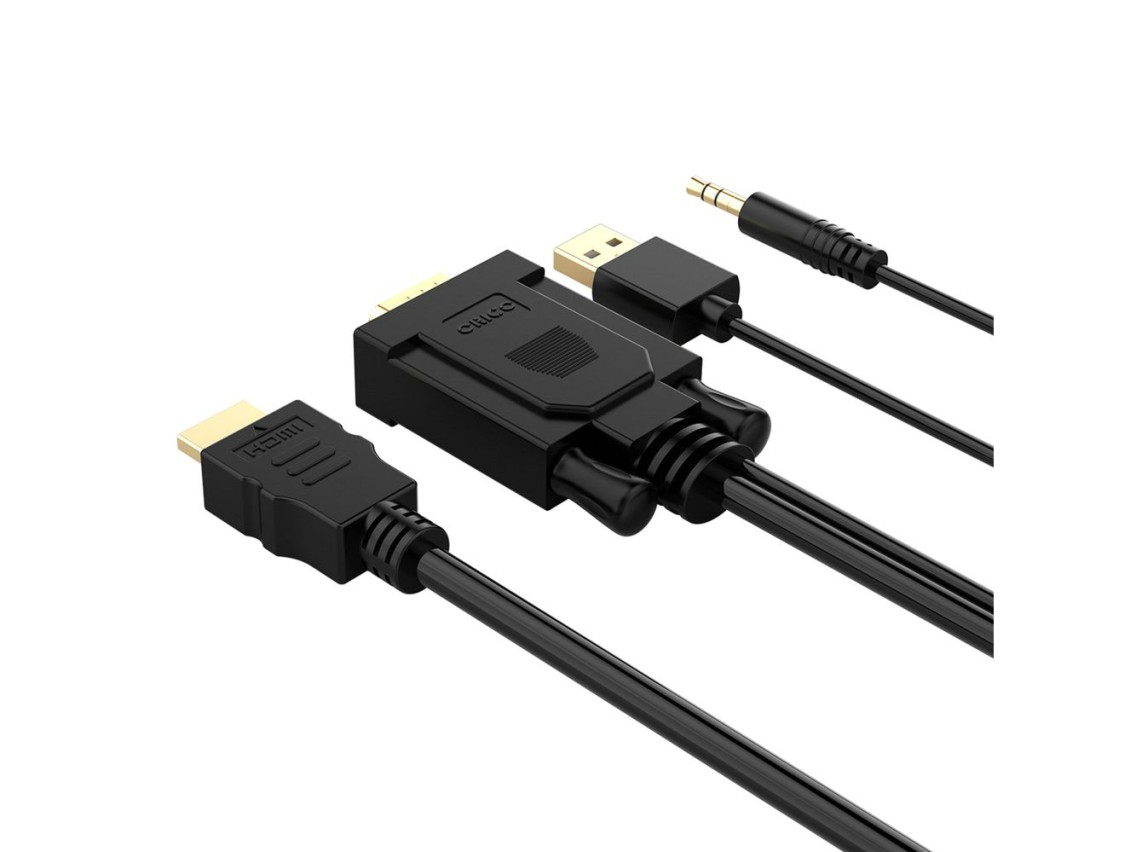 Cable Orico XD-VATH VGA y mini jack de 3,5 mm a HDMI Full HD 60 Hz con alimentación USB de 5 m - neg
