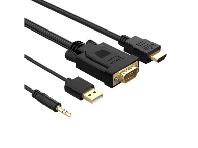 Cabo Orico XD-VATH VGA e mini jack de 3,5 mm para HDMI Full HD 60 Hz com alimenta��o USB, 5 m - pret